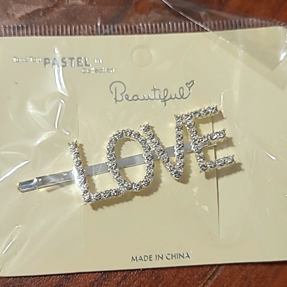 Love bobby pin hair accessory clip silver